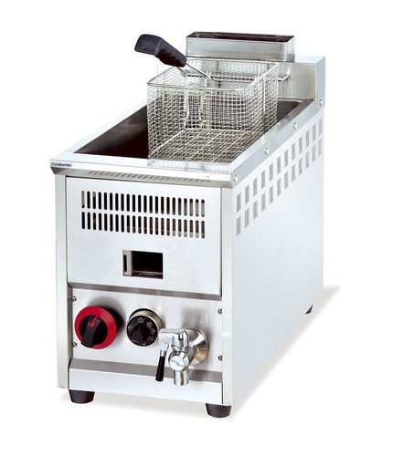 gas fryer 8 liter (thermostat) #551 - Dimensions: 310*660*550MM  Capacity:  8 L Power: 20700Btu Gas Source: LPG or Natural Gas  N.W: 14KG
 High quality made in China