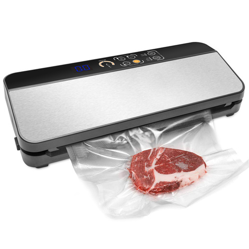 Vacuum sealer #823 - ADVANTAGES: 1. With sealing time countdown function. 2. With roll holder-easy to storage rolls in the machine. 3. Pulse function for for easy manual controlling vacuum pressure for delicate or soft food. 4. NTC overheating protection--more safe. 5. 12V low voltage heating wire which is much more safe. 6. Built-in cutter. 7. LED working status indicator. 8. Improved program for quick seal--6-9 seconds. 9. Customzie for vacuum pressure (-60KPA / -80KPA), color & panel (PC & stainless steel panel). 10. Instant seal function to prevent crushing delicate food.