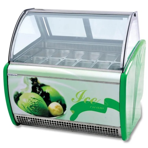 Ice Cream Display Showcase1200m #952 - Dimensions:1130*1200*1250mm Capacity:1/3*4''12 Pans Volts:220/110V   50/60Hz Power: 1.06KW Temp: -16~-20 ℃ Refrigerant: R404 G/W: 170kg