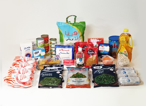 Egyptian Cuisine Food Box - Biriyani Rice 5KG |Corn Oil 1.5L |Ghee 1 KG |Masoor Dal (Red Lentils) 1KG |1*500g Halawa |2*250g Feta Cheese |2 Canned Foul |2 Canned Green Peas |5*85g Canned Tuna |3*500g Macaroni |250g Vermicili |2*1KG Patent Flour-All Purpose |White Viniger | Salt 1KG |Sugar 1 KG |Tea 100 Bags Pack |White Kidney Beans 1 KGg | 2*400g Frozen Molukhia |2*400g Frozen Okra |2*350g Frozen Mixed Vegetables |4*350g Frozen Grounded Beef |4*800g Frozen Whole Chicken |