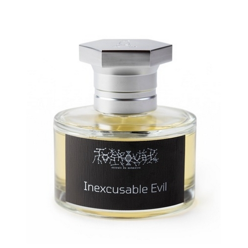 INEXCUSABLE EVIL - UNISEX - EXTRAIT DE PARFUM 60ML  Top notes are gunpowder and Ozonic notes middle notes are Blood, Flowers, Guaiac Wood, Copaiba balm and Cypriol Oil or Nagarmotha base notes are Concrete, Rain Notes, Sandalwood and Incense.