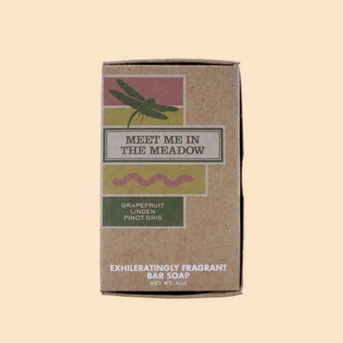 MEET ME IIN THE MEADOW - soaps are 6oz hard milled and enriched with shea butter, sweet almond oil & vitamin E. Notes:  Grapefruit Linden Pinot Gris