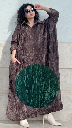 Velvet dress - فستان مخمل معفس مع جيوب  الطول التقريبي 54 إنش Free size