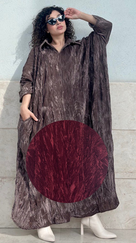 Velvet dress - فستان مخمل معفس مع جيوب  الطول التقريبي 54 إنش Free size