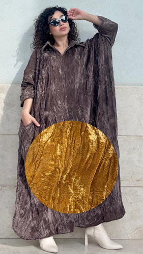 Velvet dress - فستان مخمل معفس مع جيوب  الطول التقريبي 54 إنش Free size