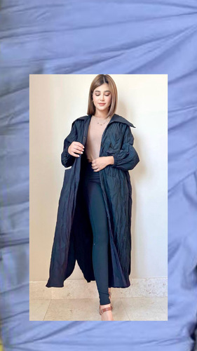 Jacket - جاكيت مفتوح قطن بوليستر معفس مع جيوب فري سايز… الطول 47 إنش