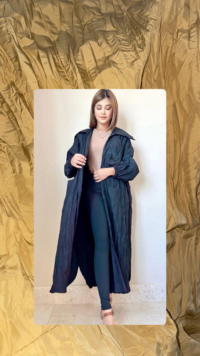 Jacket - جاكيت مفتوح قطن بوليستر معفس مع جيوب فري سايز… الطول 47 إنش