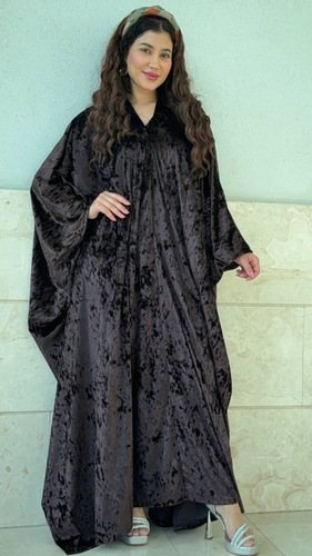 فستان مخمل بني - فستان مخمل حرير  فري سايز اوفر سايز الطول التقريبي 56-55 انش