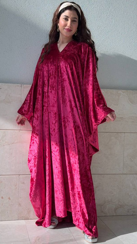 فستان مخمل فوشي - فستان مخمل .. فري سايز … الطول التقريبي 54-55