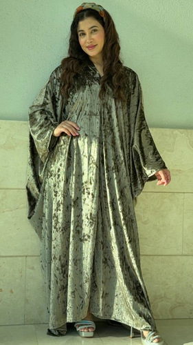 فستان مخمل V جيشي - فستان مخمل  بدون حزام  فري سايز اوفر سايز  الطول التقريبي 55-54انش