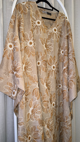 فستان لنن - فستان صيفي&nbsp; لنن بارد مطرز مع حزام&nbsp; فري سايز … الطول التقريبي 54-55