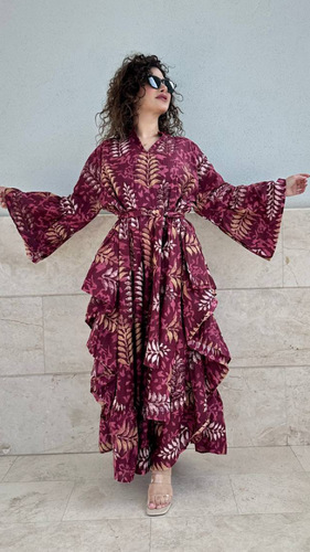 Raffles dress - فستان رافلز قطن مع ربطة فري سايز واسع ممكن لبسه مع الحزام أو من غير الطول التقريبي 54-55 إنش