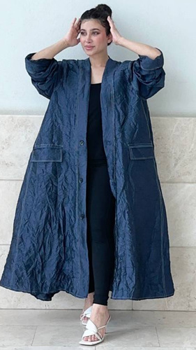 Tafta jacket - جاكيت تفته كحلي فري سايز أوفر سايز الطول التقريبي 50إنش ممكن أطول أو أقصر ب إنش