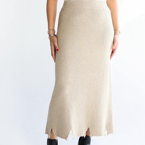 Knitted Ripped Skirt Beige