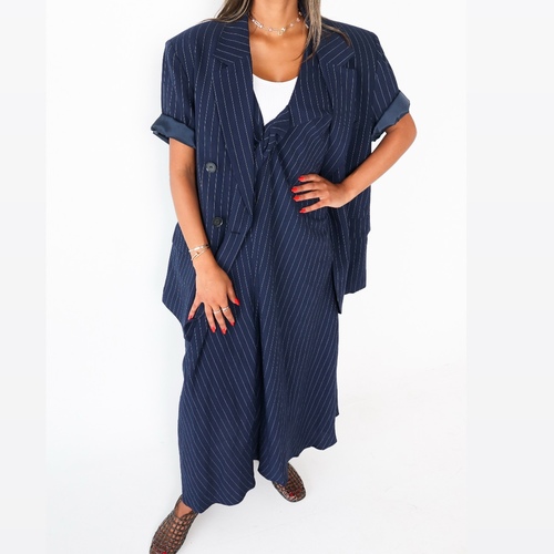 Navy Blue  stripe set ( Free size )