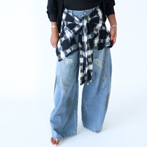 Denime with checkered scarve
