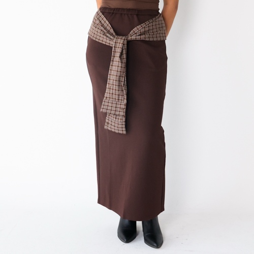 Plaid Tie Waist Brown Skirt