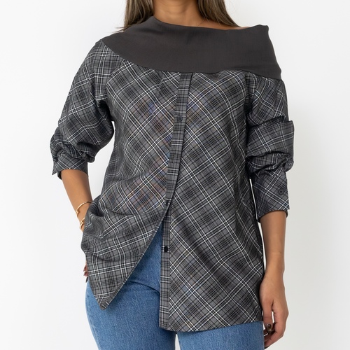 Off shoulder plaid Grey