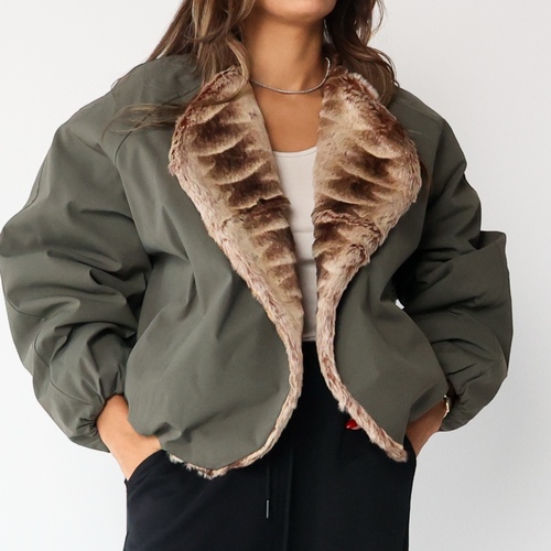 Faux-Fur Bomber Jacket olive