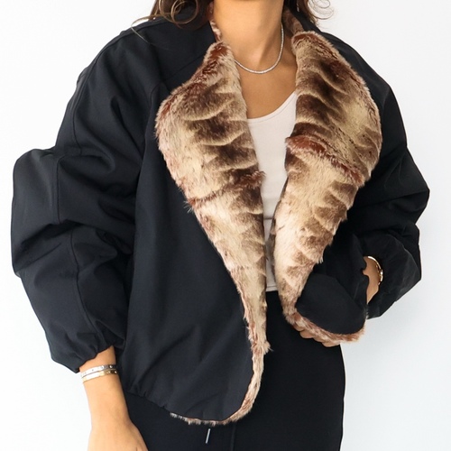 Faux-Fur Bomber Jacket Black