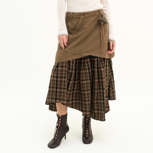 Plaid Flow Skirt  Brown