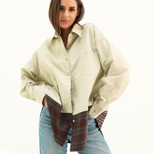 Mixed Plaid Shirt Beige