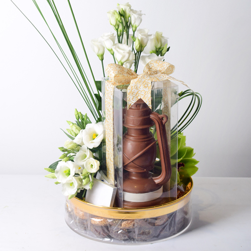 Ramadan yejmana 10 - Fanosh
  chocolate with fresh lisanthus and cymbidium flowers with Date with nuts.