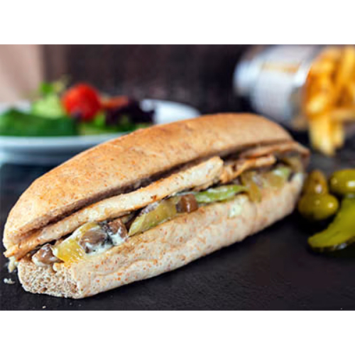 Zahra Cafe  - Chicken Paillard Sandwich - Tender
  chicken paillard, sauted mushroom & celery and our signature tarragon
  sauce on multi-cereal bread. Served with fries on the side