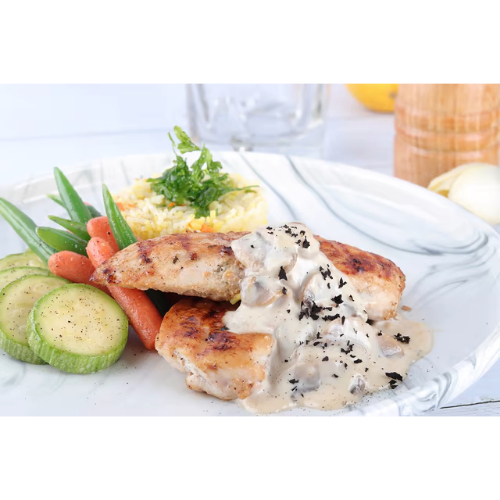 Creamy Chicken and Mushrooms - Juicy
  grilled chicken breast topped with a rich mushroom sauce.