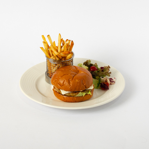 Chicken Burger - Our
  special chicken patty, iceberg lettuce, and classic mayonnaise spread. Served with fries on the side.