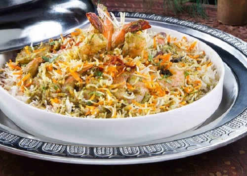 Biryani Shrimp - Served with Daqoos sauce, Maabouj and brown rice