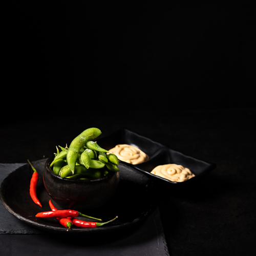 ايدامامي الحارة - ايدامامي الحارة - فول اخضر ياباني مسلوق يقدم مع صلصة المايو الحارة