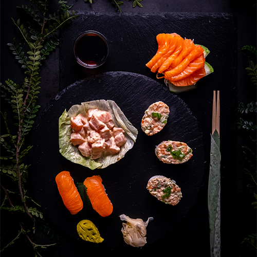 Salmon Lovers - Salmon Sashemi -1   Salmon Sushi -1   Crispy Salmon Rice -1  Marinater Salmon -1