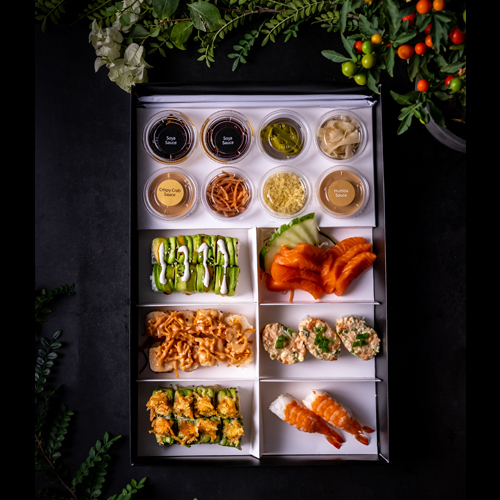 هيروشيما بلاتر - ديسكوفيري ماكي -  سالمون ساشيمي -  ارز كرسبي سالمون -  ربيان سوشي -  غوما ماكي -  كاتير بيلر ماكي