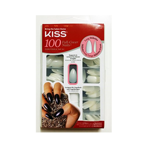 Nailed KW - Long Full Cover False Nail Kit with 100 Artificial Nails and Glue - This long full cover style false nail kit by Kiss includes 100 false nails that are both strong and sturdy and designed to be painted with color polish or nail art.