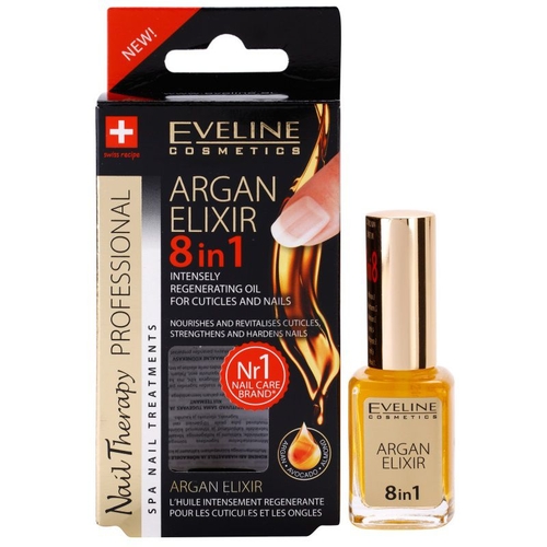 Nailed KW - Eveline Argan Elixir 8in1 Intesely Regenerating Oil – 12 ml/ 60 g - Eveline Argan Elixir 8in1 Intesely Regenerating Oil
INTENSELY REGENERATING OIL FOR CUTICLES AND NAILS WITH ARGAN OIL

NOURISHES AND REVITALISES CUTICLES, STRENGTHENS AND HARDENS NAILS

Concentrated, quickly absorbing formula of the elixir with unique combination of pure argan, avocado and almond oil was developed for intense nails and cuticles regeneration.

Nail plate gains shine, becomes smooth and resistant to damages while dry, torn and cracked cuticles become soft and health.

TREATMENT OVERCOMING 8 SYMPTOMS  OF DAMAGED NAILS

nouriushed
smoothened
moisturised
shiny
resilient
less brittle
non-splitting
protected