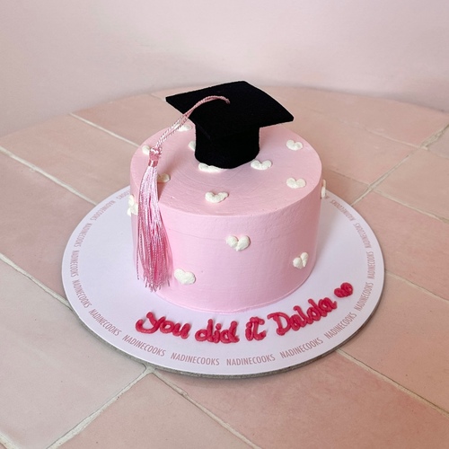 pink graduation cake