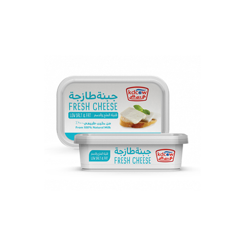 Kdcow - Fresh Cheese Low Fat  200 GM - Fresh Salted Cheese Low Fat From Fresh Cow's Milk Pasteurized & Homogenized Contain Milk 
 Ingredients:  100% Fresh Cow's Milk, Min. 20?t in Dry Matter, Calcium Chloride Max. 1% Salt, Microbial Rennet, Keep Refrigerated (0 to 5 °C) Net Weight: 200g 
 Expiry life: 3 Days of production date