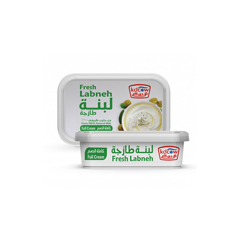 Kdcow - Fresh Labneh Full cream 200 GM - Fresh Labneh Full Cream From 100% Fresh Cow’s Milk Pasteurized & Homogenized Ingredients: 100% Fresh Cow’s Milk, fat Min. 15%, Min. 30% Total Solid, Milk Fat, Milk Solids, Culture, Max. 0.5% Salt, Approved Emulsifiers & Stabilizers: Pectins (E440 ), Acetylated di-starch ( E 1422) Keep Refrigerated (0 to 5 ⁰C ) Expiry life: 9 days of production date