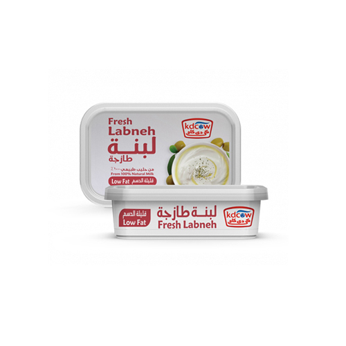 Kdcow - Fresh Labneh Low Fat 200 GM - Fresh Labneh low fat From 100% Fresh Cow’s Milk Pasteurized & Homogenized 
 Ingredients: 100% Fresh Cow’s Milk, fat Min. 15%, Min. 30% Total Solid, Milk Fat, Milk Solids, Culture, Max. 0.5% Salt, Approved Emulsifiers & Stabilizers: Pectins (E440 ), Acetylated di-starch ( E 1422) Keep Refrigerated (0 to 5 ⁰C ) 
 Expiry life: 9 days of production date