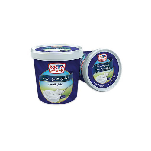 Kdcow - Yoghurt Full Cream 1 KG - Fresh Yogurt Full Cream From 100% Fresh Cow’s Milk
Pasteurized & Homogenized Ingredients: 100% Fresh Cow’s Milk , Min. Fat 3% , Min. 8,5 % MSNF , Culture , Milk Solids , Approved Emulsifiers & Stabilizers: Guar Gum (E 412) ,Carrageenan
(E 407) ,Vegetable Mono & Triglyceride of Fatty Acids
(E 471) ,Modified Starch (E 1422), Milk Proteins , Vitamins A & D3
Keep Refrigerated (0 to 5 °C )
 Expiry life: 10 days of production date