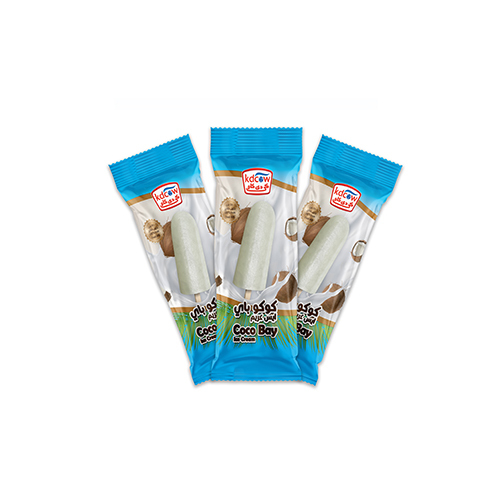 Kdcow - Ice Cream Coco Bay Stick 50 Ml 24 Pieces - Ice cream with coconut
 Pasteurized Fat 10% as a minimum with ice cream, 30% total solids as a minimum 
 Ingredients: Fresh Cow's Milk, Sugar, Butterfat, Vegetable Fat (Palm Oil), Glucose, Milk Solids, Approved Emulsifiers & Stabilizers: Carob Bean Gum (E 410), Guar Gum (E 412), Vegetable Mono & Diglycerides of Fatty Acids (E 471), Nature Identical coconut Flavor, Approved Color Black Carrot Extract (E163)  Keep Frozen Below (-18°c) 
 Expiry life: Year of production date