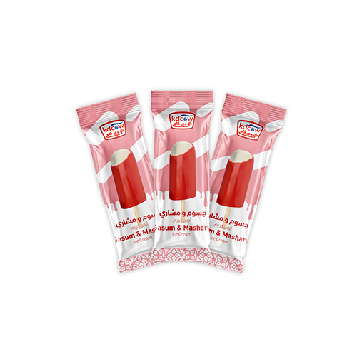 Ice Cream Gasum And Mashary Stick 60 Ml 48 Pieces - Vanilla Ice Cream Coated With Strawberry Water Ice Min. 53 g, Pasteurized Min. 10 ?t in Ice Cream, Min. 30 % Total Solids Contains Milk 
 Ingredients: Fresh Cow's Milk, Sugar, Butterfat, Vegetable Fat (Palm Oil), Glucose, Milk Solids, Approved Emulsifiers & Stabilizers: Carob Bean Gum (E 410), Guar Gum (E 412), Vegetable Mono & Diglycerides of Fatty Acids (E 471), Nature Identical Vanilla & Strawberry Flavor, Approved Color Black Carrot Extract (E163)  Keep Frozen Below (-18°c) 
 Expiry life: Year of production date