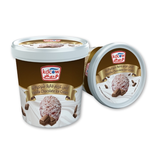 Kdcow - Ice Cream Vanilla Chocolate 1 Liter - Vanilla Chocolate Ice Cream
Min. 475 g, Pasteurized
Min. Fat 10 % , Min. 30 % Total Solids
Ingredients:
Fresh Cow’s Milk, Sugar , Butterfat, Vegetable Fat (Palm Oil), Glucose, Milk Solids, Approved Emulsifiers & Stabilizers: Carob Bean Gum (E 410), Guar Gum (E 412), Vegetable Mono & Diglycerides of Fatty Acids (E 471 ), Nature Identical Vanilla Flavor , Cocoa Powder
Keep Frozen Below (-18 ˚c) 
 Expiry life: Year of production date