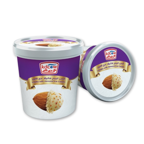 Kdcow - Ice cream Vanilla And Almond 1 Liter - Vanilla with Almond Ice Cream Min. 475 g, Pasteurized Min. Fat 12% in Ice Cream, Min. 30 % Total Solids Contains Nuts Ingredients: Fresh Cow's Milk,Sugar, Butterfat, Vegetable Fat (Palm Oil), Glucose, Milk Solids, Approved Emulsifiers & Stabilizers: Carob Bean Gum (E 410), Guar Gum (E 412) ,Vegetable Mono & Diglycerides of Fatty Acids (E471), Vanilla Flavor, Almond, Approved Color Annatto (E 160 b) 
 Keep Frozen Below (-18°c) 
 Expiry life: Year of production date