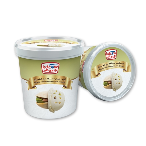 Kdcow - Ice Cream Mastic With Pistachio 1 Liter - Mastic With Pistachio Ice Cream Min. 475 g Pasteurized Min. Fat 12 % in Ice Cream, Min. 30 % Total Solids  Contains Nuts 
 Ingredients: Fresh Cow's Milk, Sugar, Butterfat, Vegetable Fat (Palm Oil), Glucose, Milk Solids, Approved Emulsifiers & Stabilizers: Carob Bean Gum (E 410), Guar Gum (E 412), Vegetable Mono & Diglycerides of Fatty Acids (E 471), Mastic Flavor, Pistachio Pieces, Approved Color: Annatto (E 160 b)  Keep Frozen Below (-18°c) 
 Expiry life: 1 Year of production date