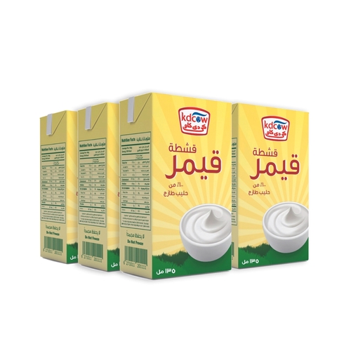 Kdcow - Thick Cream 135 Ml 6 Pieces - * This product retains its fresh taste and nutritional value until the expiration date if it is kept in the refrigerator at a temperature of fewer than 2 degrees, provided that the packaging is intact. The product is kept in the refrigerator after opening the package and it is preferable to consume it within 5 days.Ingredients: Fresh Cream from 100% Fresh Cow's Milk, 25% (Minimum) Butter Fat, Approved Emulsifiers & Stabilizers, Carob Gum (e410), Vegetable Monoglycerides & Diglycerides (e471), Sodium Citrate (e331), Bovine Gelatin (e441) ), Vitamin A, D3
Expiry life: 6 Months of production date