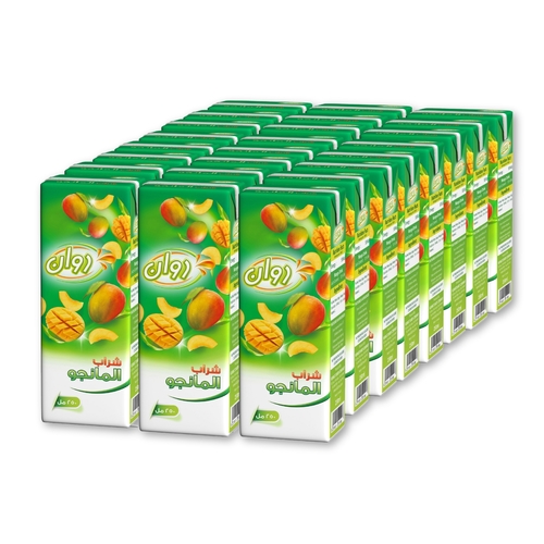 Kdcow - Rawan Mango Drink Juice 250 Ml 24 Pieces - Mango Drink  Juice content: 10% minimum High temperature pasteurized Free from preservatives and artificial colors 
 Ingredients: Purified water, sugar, mango pulp, cellulose gum stabilizer (E466), citric acid, allowed colors:
 Annatto (!Y160B), Carmen (!Y120), Nature Identical Mango Flavor Cool before drinking It retains its nutritional value and fresh taste until the expiry date if kept at a temperature not exceeding 25 + degrees Celsius, provided that the packaging is intact. Refrigerate after opening and use within three days. Shake the can well before drinking 
 Expiry life: 9 Months of production date