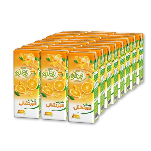 Rawan Orange Drink Juice 250 Ml 24 Pieces - Orange Drink Juice content: 10% minimum High temperature pasteurized Preservative free Ingredients: Purified Water, Sugar, Orange Juice Concentrate, Cellulose Gum Stabilizer (E411), Nature Identical Orange Flavor, Allowed Color Sunset Yellow (E110), Citric Acid, 
 vitamin C. 
 Cool before drinking 
 It retains its nutritional value and fresh taste until the expiration date if it is kept at a temperature not exceeding 16 degrees Celsius, provided that the packaging is intact. 
 Refrigerate after opening and use within three days 
   Shake the can well before drinking Expiry life: 9 Months of production date