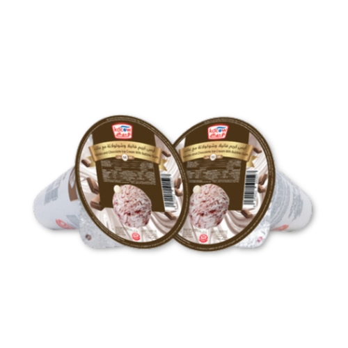 Kdcow - Ice Cream Vanilla Chocolate With Bubble Gum Cups 100 Ml 30 Pieces - Vanilla Chocolat Ripple Ice Cream With Bubble Gum
 Min. 47.5 g, Pasteurized
Min. Fat 10% in Ice Cream, Min. 30 % Total Solids
Ingredients:
Fresh Cow’s Milk, Sugar, Butterfat, Vegetable Fat (Palm Oil), Glucose, Milk Solids, Approved Emulsifiers & Stabilizers: Carob Bean Gum (E 410), Guar Gum (E 412), Vegetable Mono & Diglycerides of Fatty Acids (E 471), Pectins (E440 ), Chewing Gum (Sugar, Gum Base, Glucose Syrup, Antioxidant (E-320), Flavor), Nature Identical Vanilla Chocolat Flavor, Approved Color Beetroot red (E162)
Keep Frozen Below (-18 ˚c) 
 Expiry life: 1 Year of production date